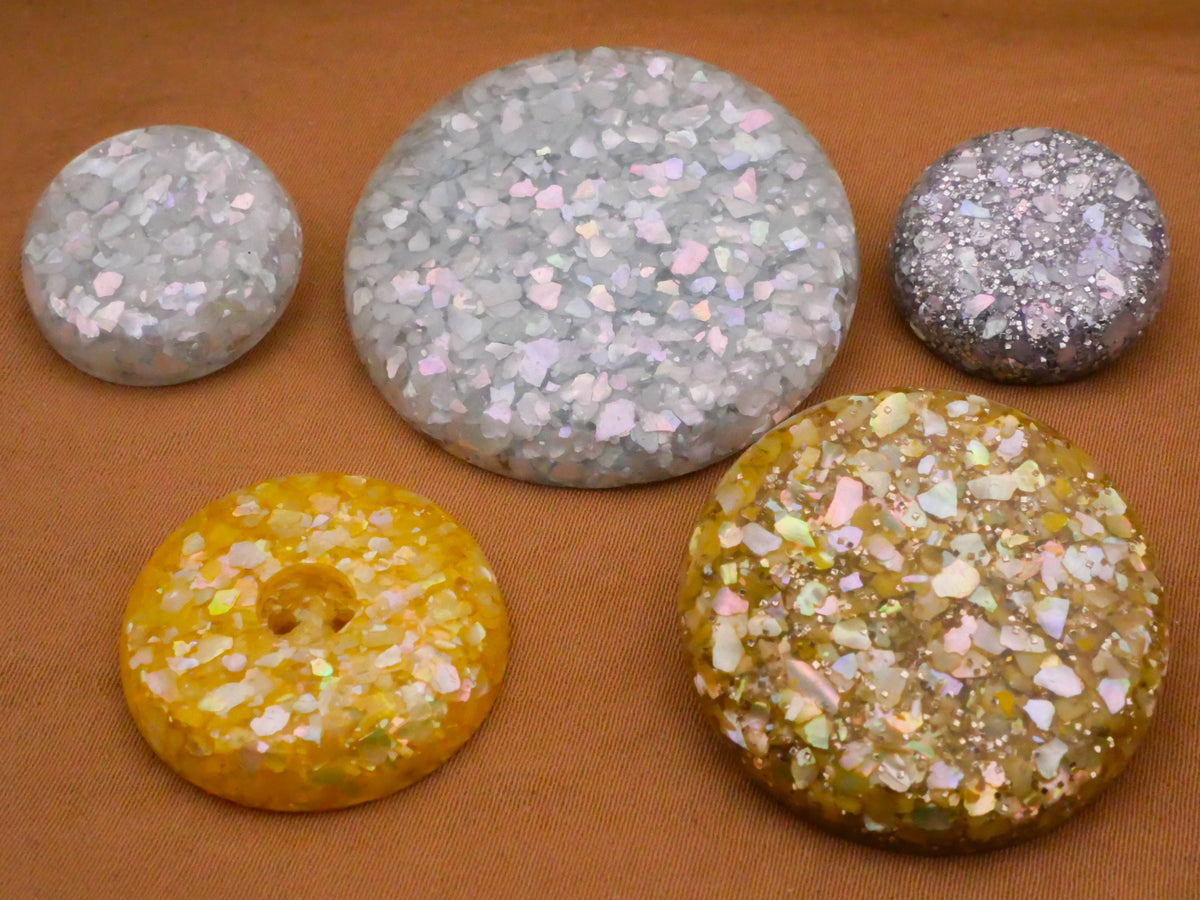 Glitter Embedded Resin Icy Blue or Yellow Early Plastic Button Various19-35mm