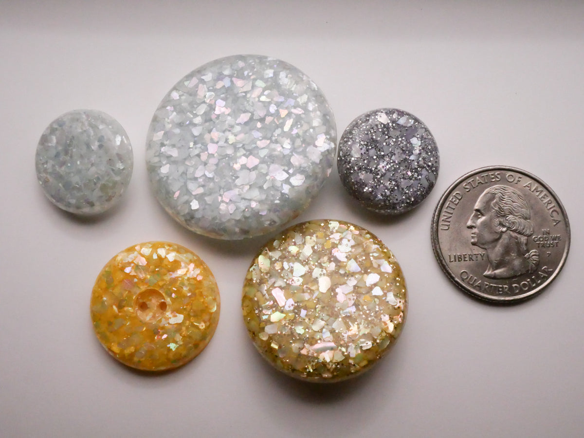 Glitter Embedded Resin Icy Blue or Yellow Early Plastic Button Various19-35mm