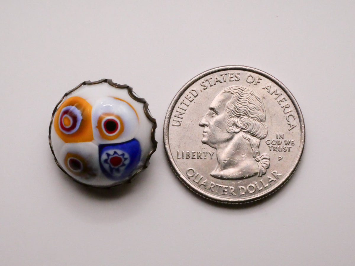 Millefiori Cluster White or Blue Glass Lace Metal Setting Button Various 19-21mm