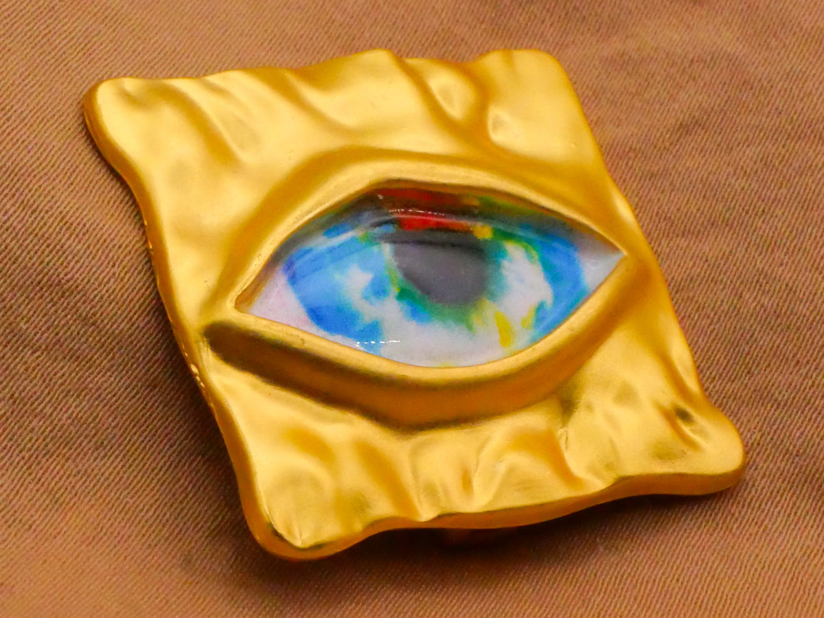 Eye Square Hammered Gold Metal Embellishment 23x29mm