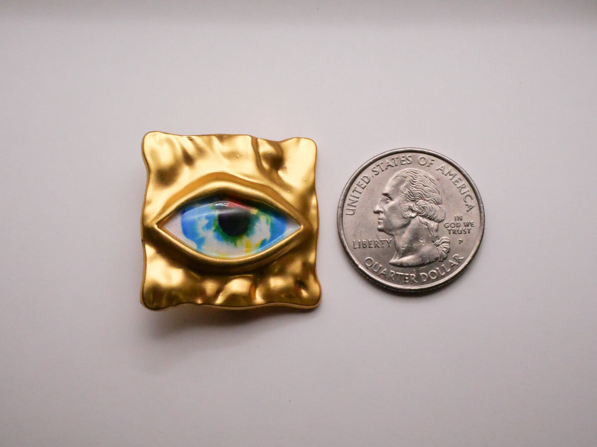Eye Square Hammered Gold Metal Embellishment 23x29mm