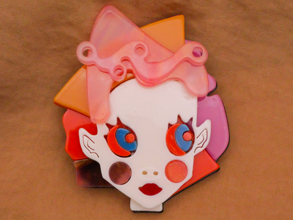 Circus Party Girl Woman Face Large Acrylic Button 53x68