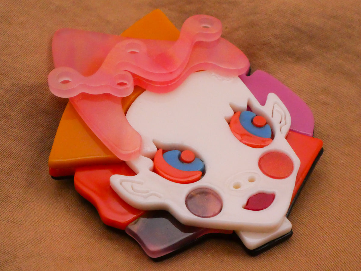 Circus Party Girl Woman Face Large Acrylic Button 53x68