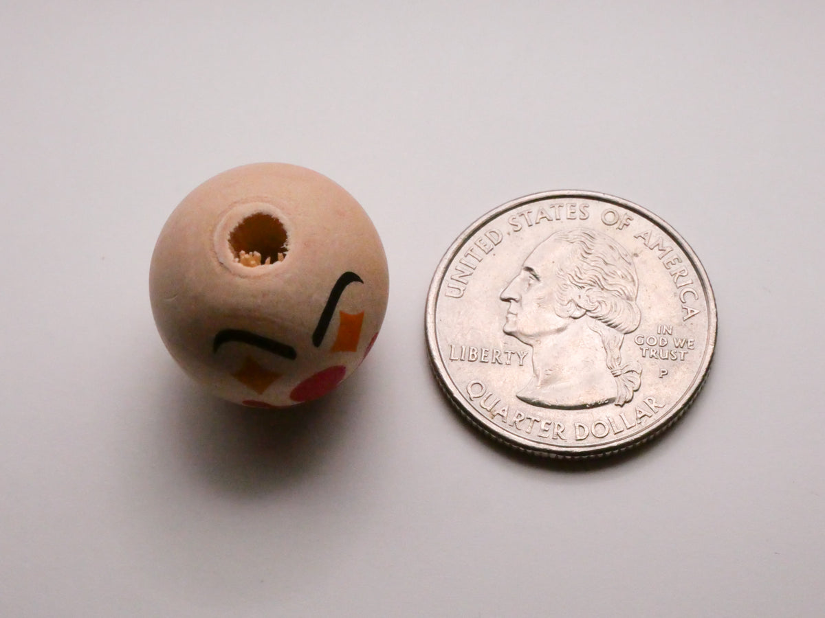 Clown Face Wood Set of Five Beads 20mm