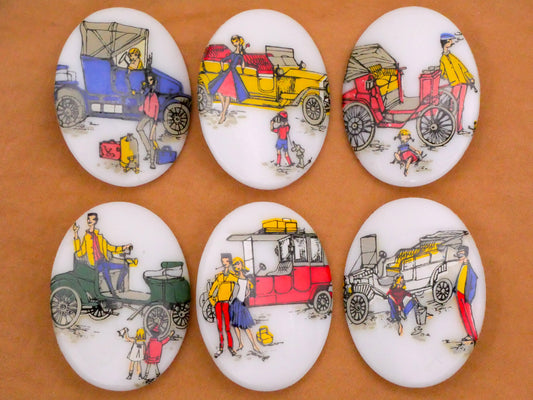 Automobile Early 1900s Style With People Glass Buttons 30x40mm