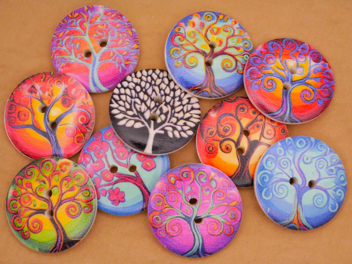 Tree Jewel Colors Wood Assorted Set of Four Buttons 30mm