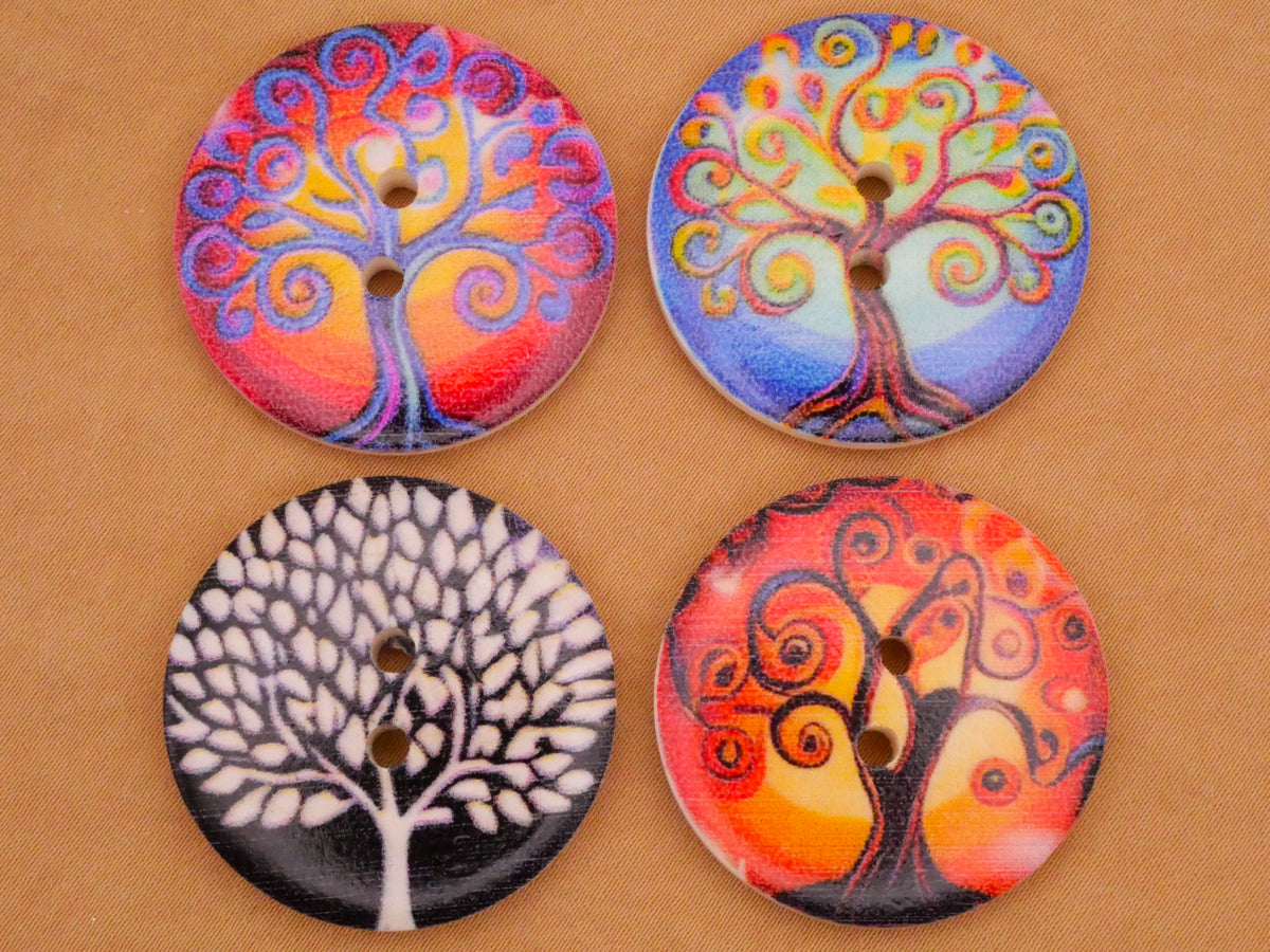 Tree Jewel Colors Wood Assorted Set of Four Buttons 30mm
