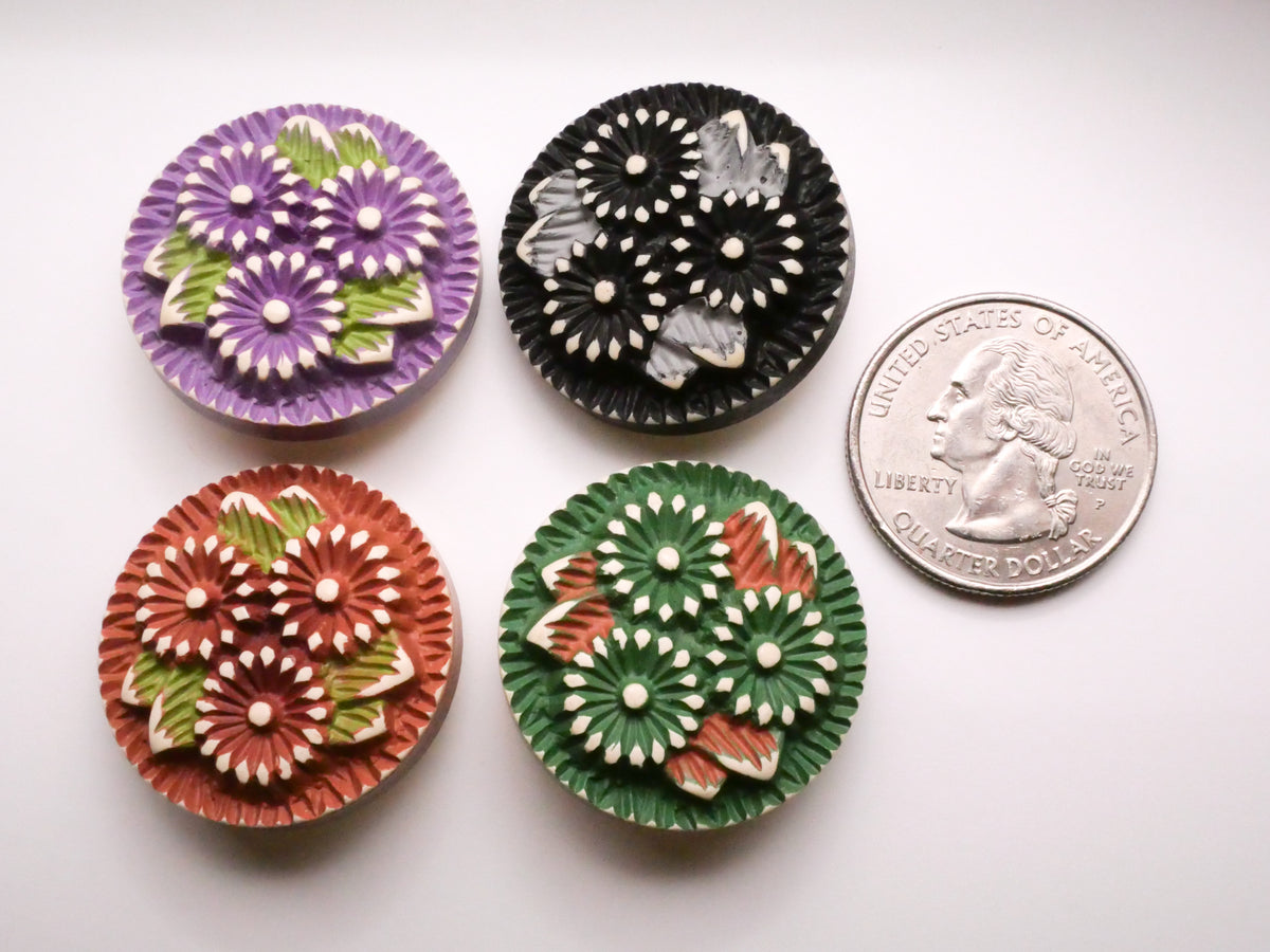 Flower Trio Triad Buffed Celluloid Early Plastic Button Various 28mm