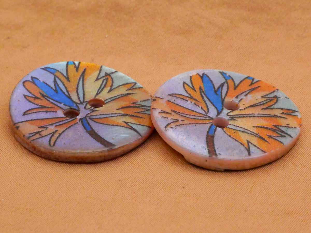 Leaf Fall Colors Orange Blue Shell Mother of Pearl Pair of Buttons 23mm