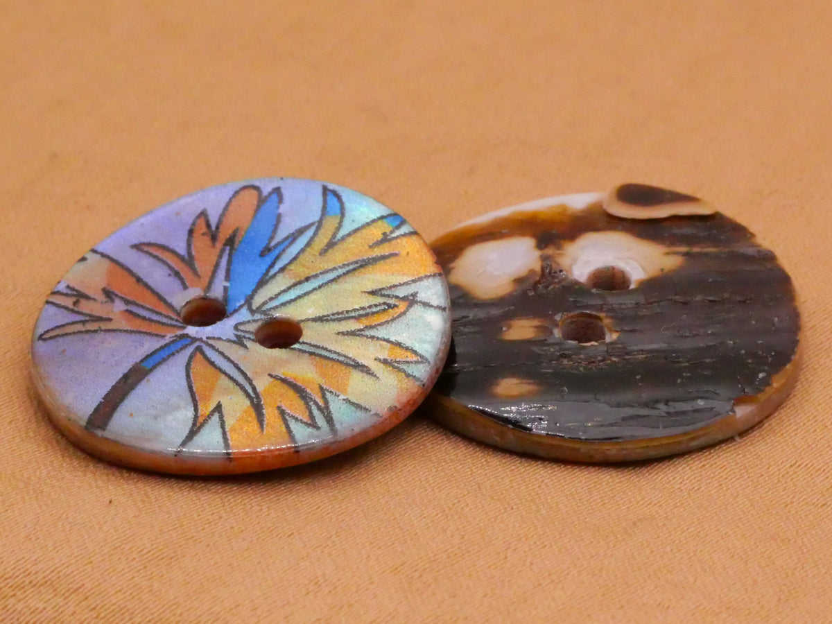 Leaf Fall Colors Orange Blue Shell Mother of Pearl Pair of Buttons 23mm