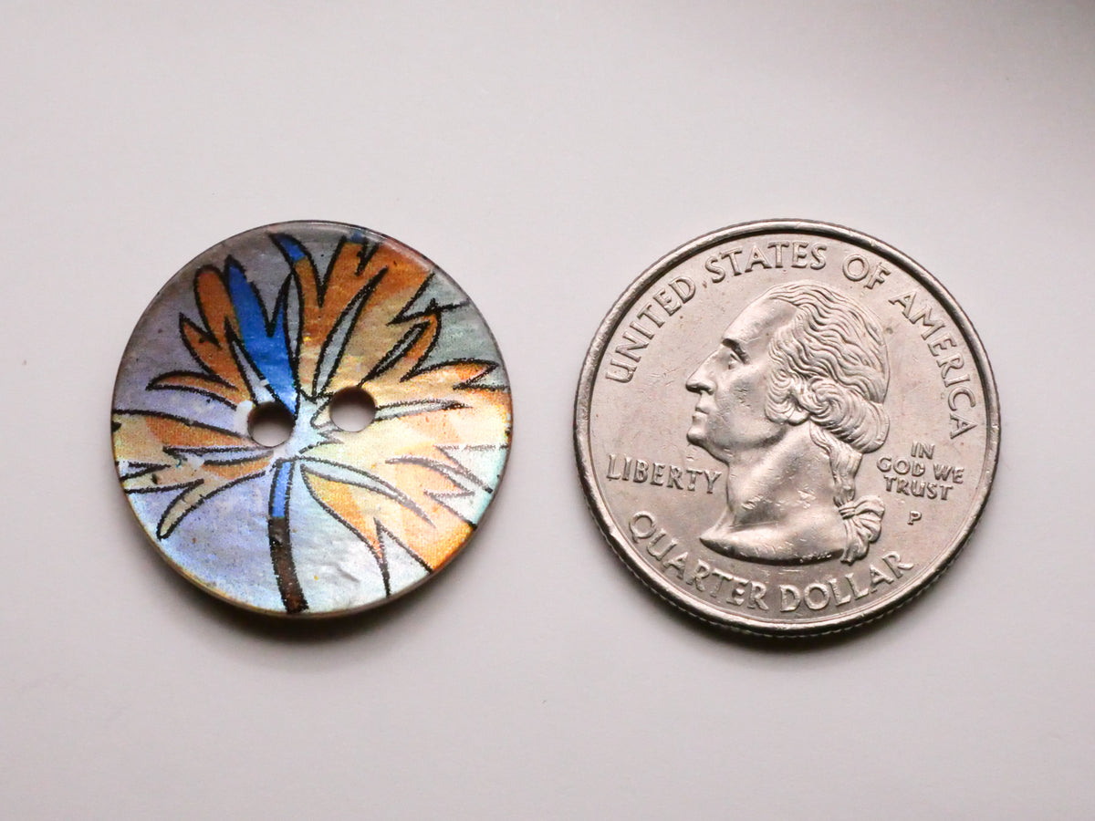 Leaf Fall Colors Orange Blue Shell Mother of Pearl Pair of Buttons 23mm