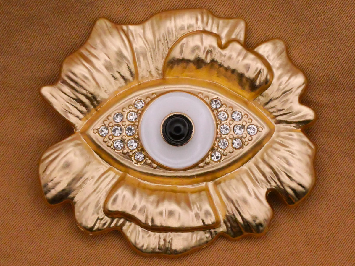 Eye Flower Petals Rhinestone Enamel Metal Large Button 33x37mm