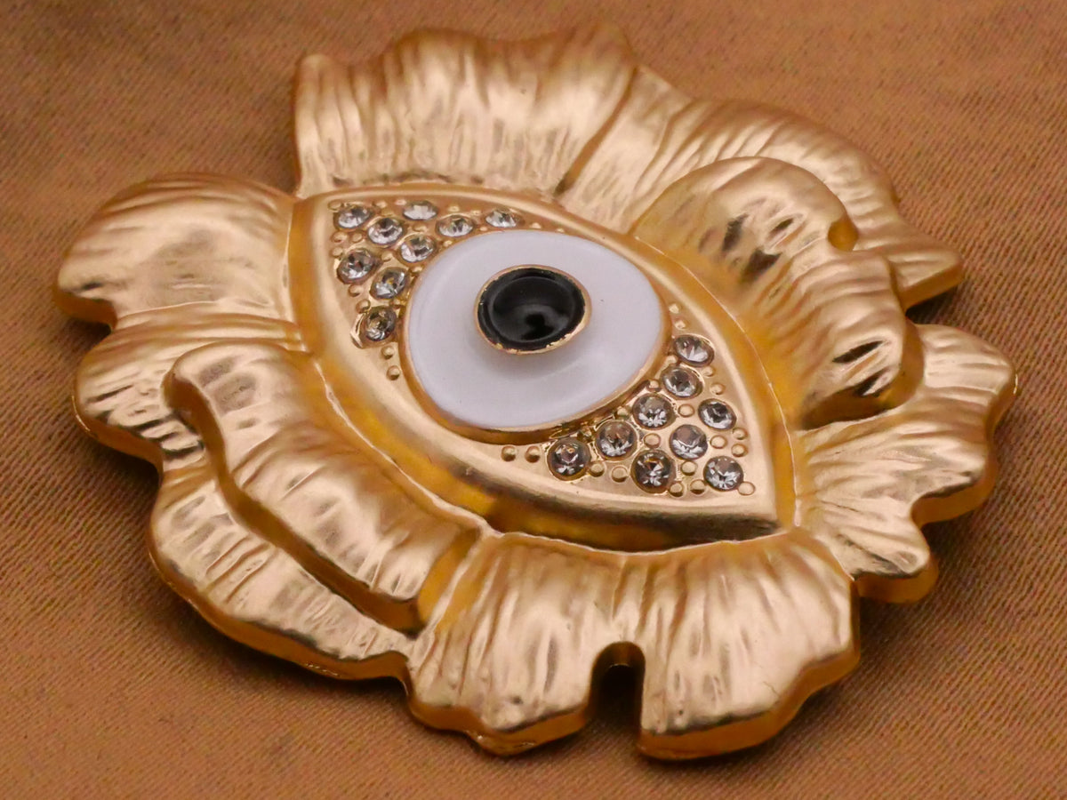 Eye Flower Petals Rhinestone Enamel Metal Large Button 33x37mm