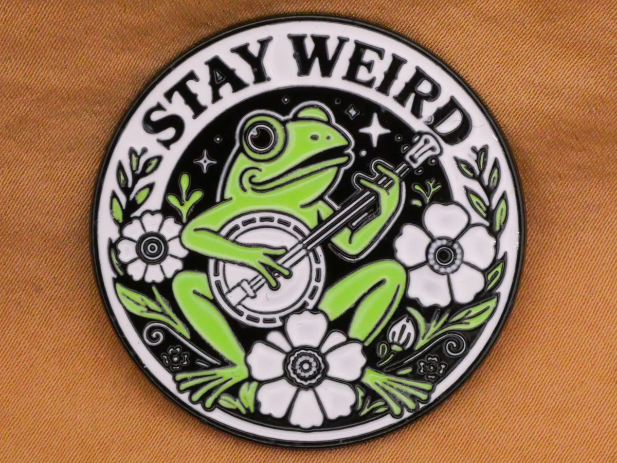 Stay Weird Frog Banjo Guitar Enamel Metal Button 36mm