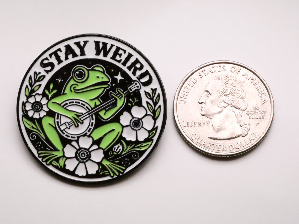 Stay Weird Frog Banjo Guitar Enamel Metal Button 36mm