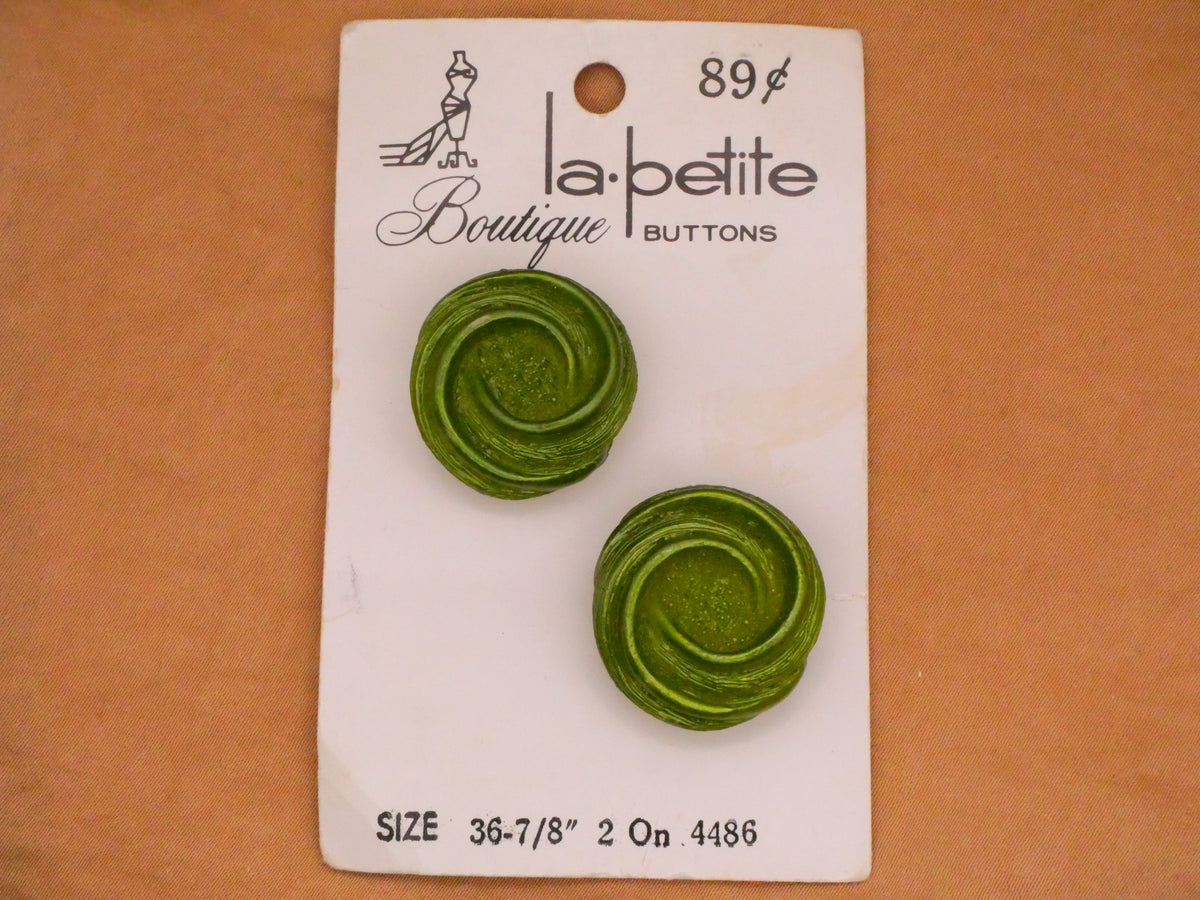 Bird Nest Look Olive Green Vintage Plastic Pair of Carded Buttons 22mm
