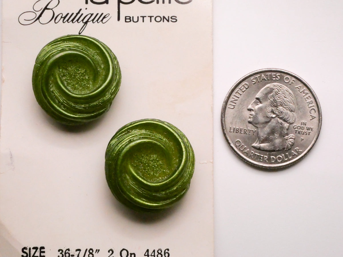 Bird Nest Look Olive Green Vintage Plastic Pair of Carded Buttons 22mm