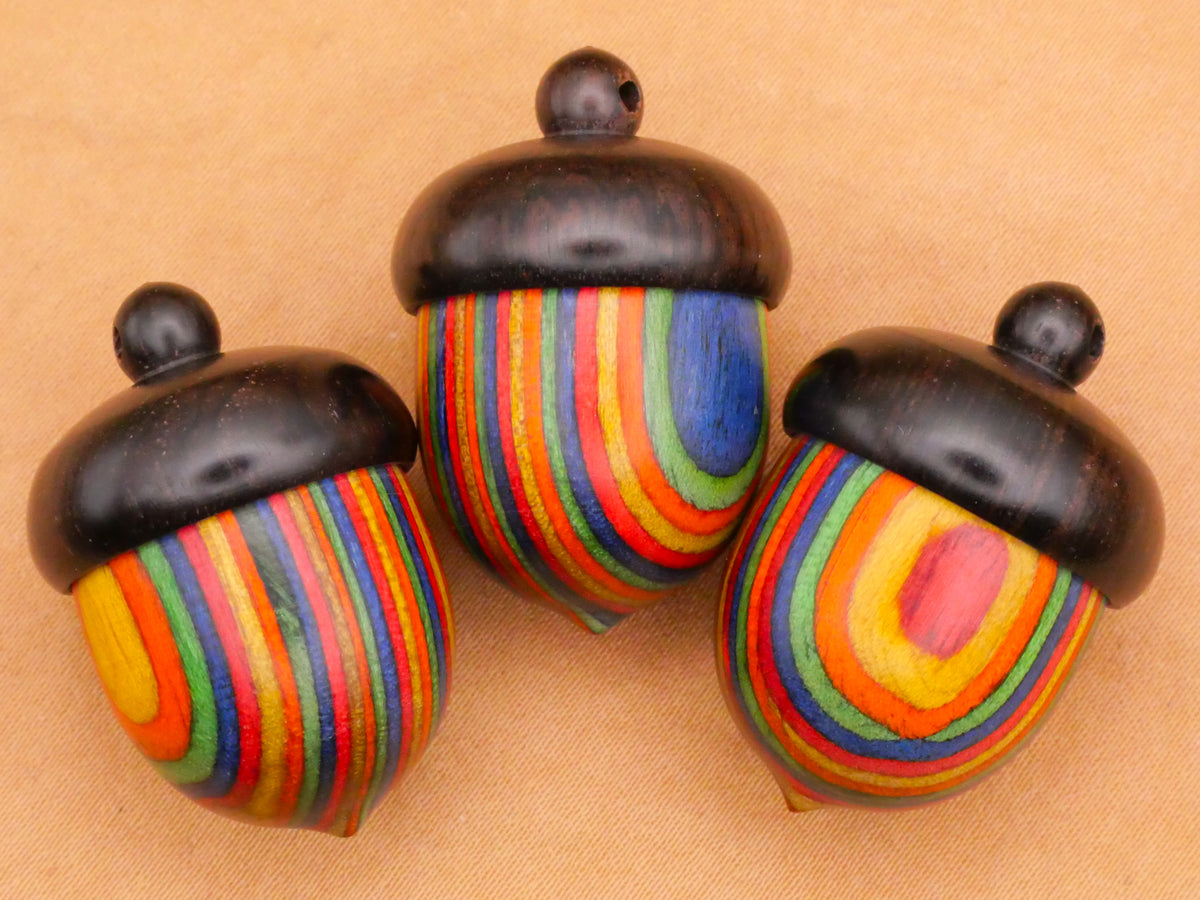 Acorn Multi-Color Stripe Wood Keepsake Screw Top Pendant Charm 21x31mm
