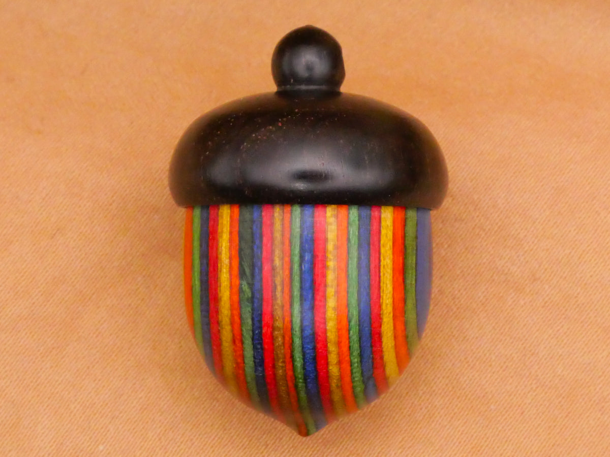 Acorn Multi-Color Stripe Wood Keepsake Screw Top Pendant Charm 21x31mm