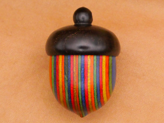 Acorn Multi-Color Stripe Wood Keepsake Screw Top Pendant Charm 21x31mm