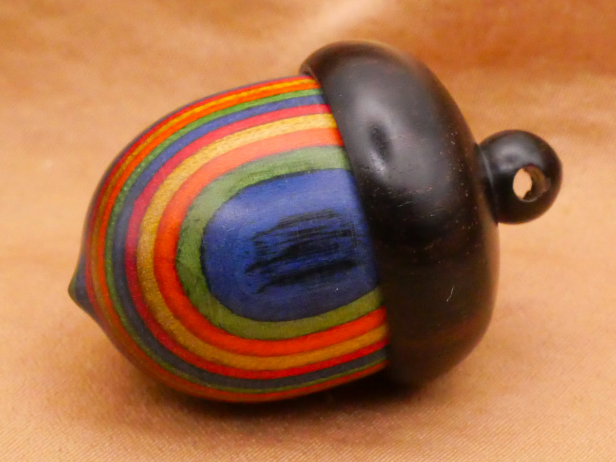 Acorn Multi-Color Stripe Wood Keepsake Screw Top Pendant Charm 21x31mm