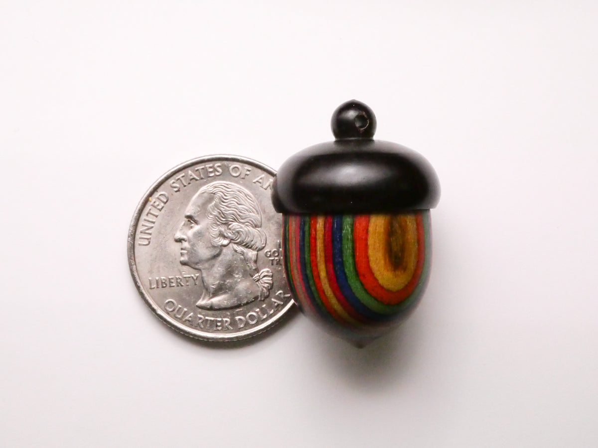 Acorn Multi-Color Stripe Wood Keepsake Screw Top Pendant Charm 21x31mm