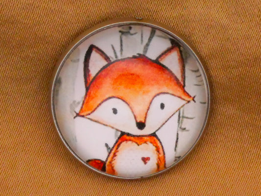 Fox Heart Illustration Plastic Silver Metal Button 21mm