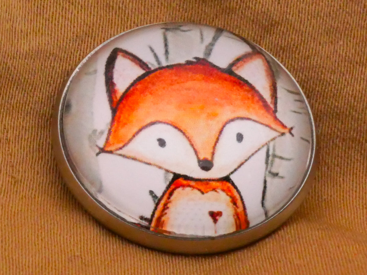 Fox Heart Illustration Plastic Silver Metal Button 21mm