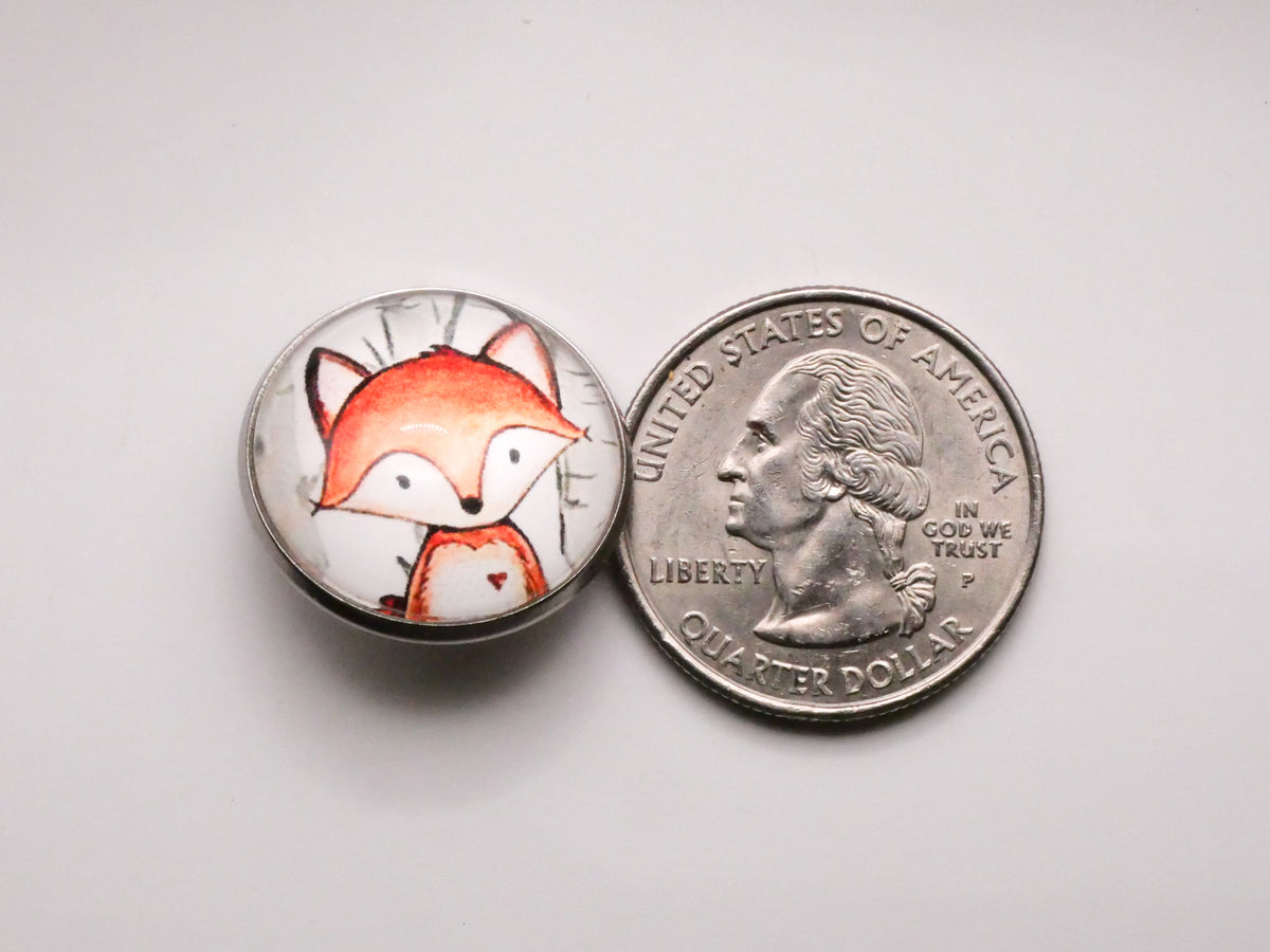 Fox Heart Illustration Plastic Silver Metal Button 21mm