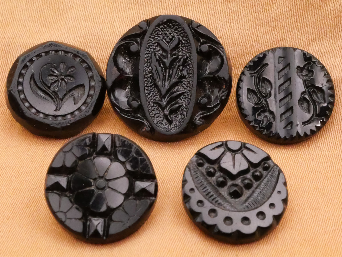 Flower Lace Look Antique Black Glass Button Various 13-17mm