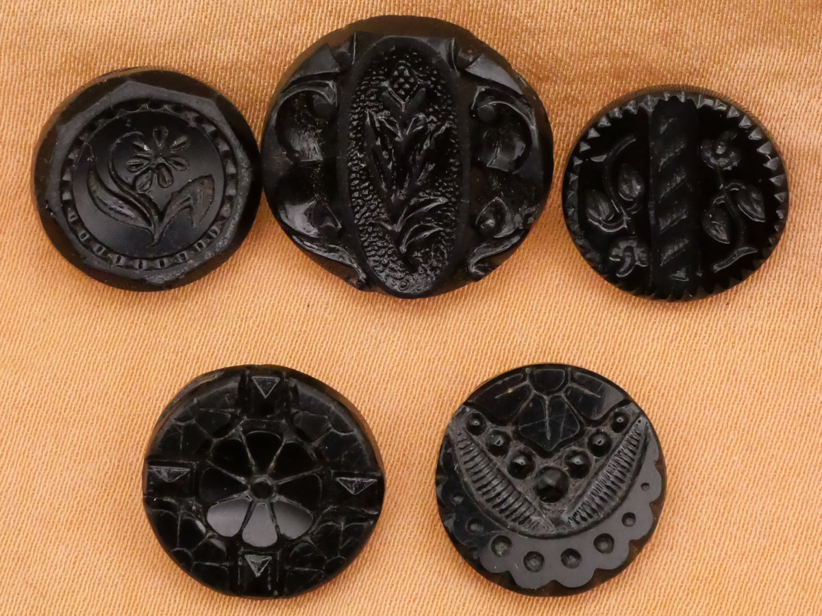 Flower Lace Look Antique Black Glass Button Various 13-17mm