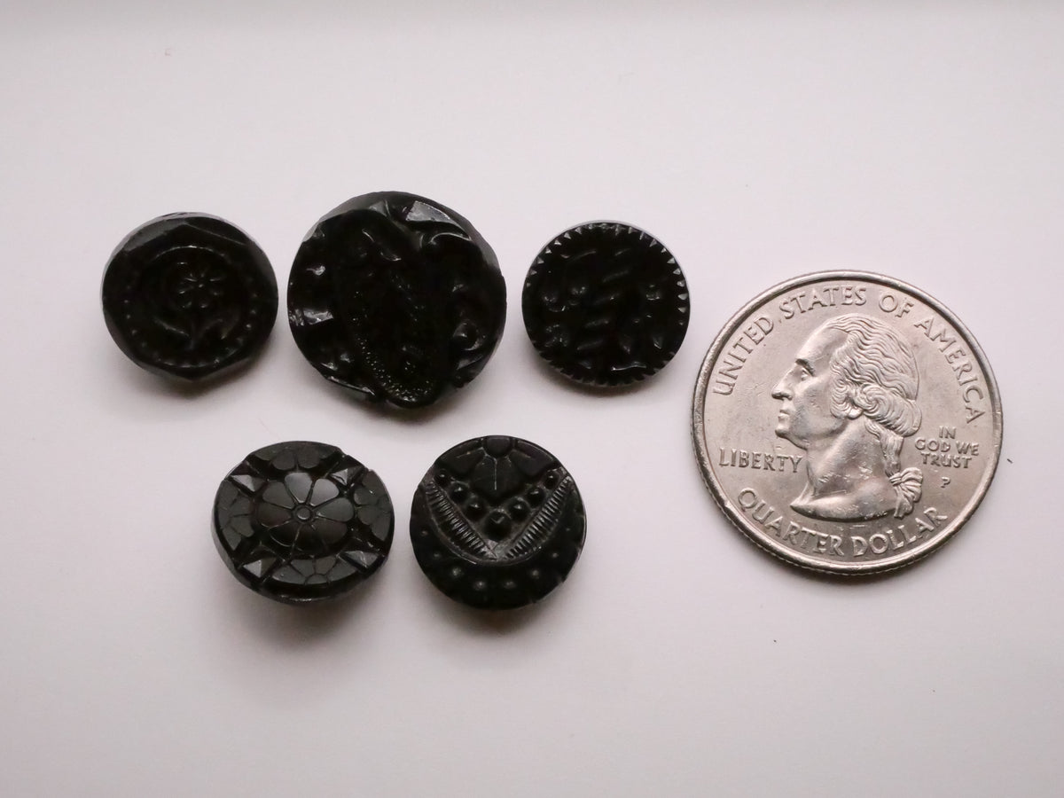 Flower Lace Look Antique Black Glass Button Various 13-17mm