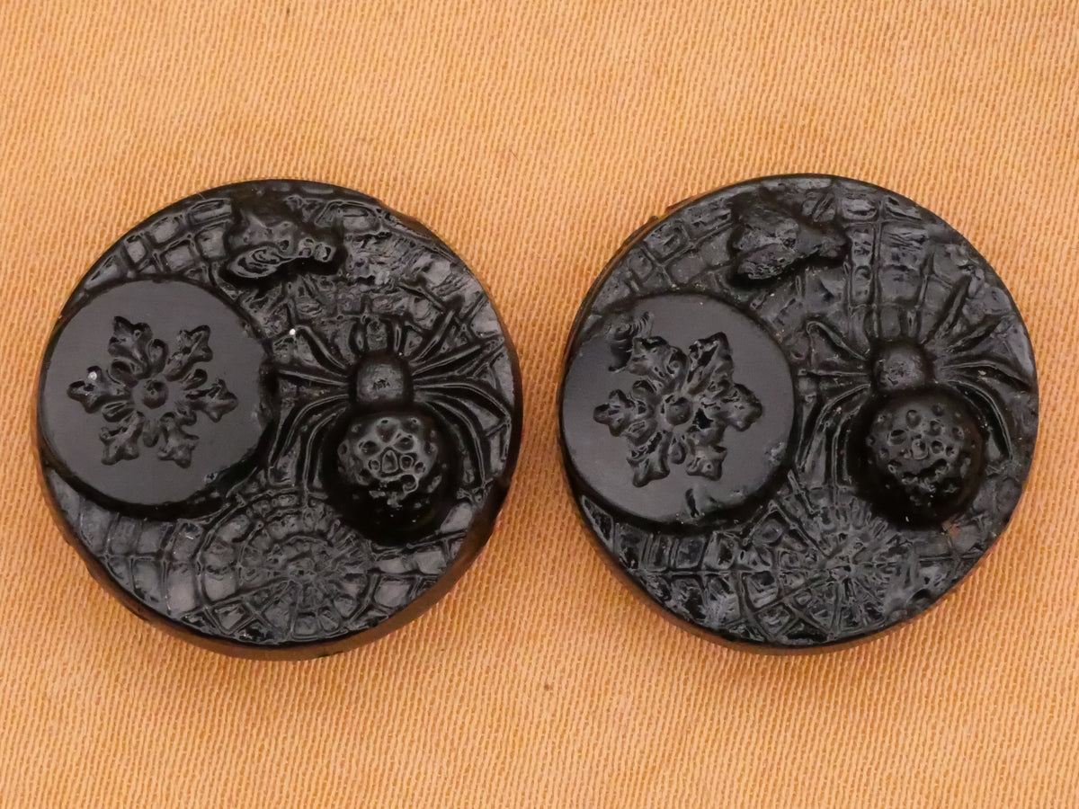 Spider Fly Web Snowflake Black Glass Button Various 18mm