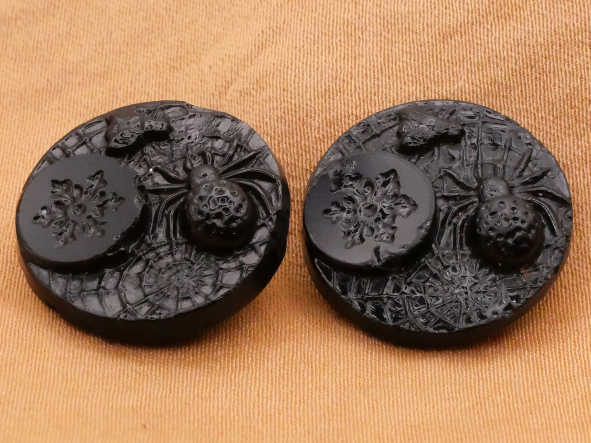 Spider Fly Web Snowflake Black Glass Button Various 18mm