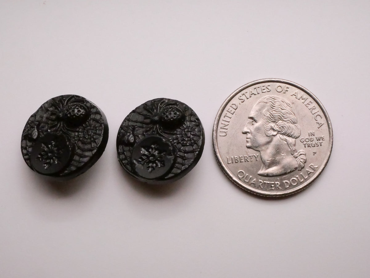 Spider Fly Web Snowflake Black Glass Button Various 18mm
