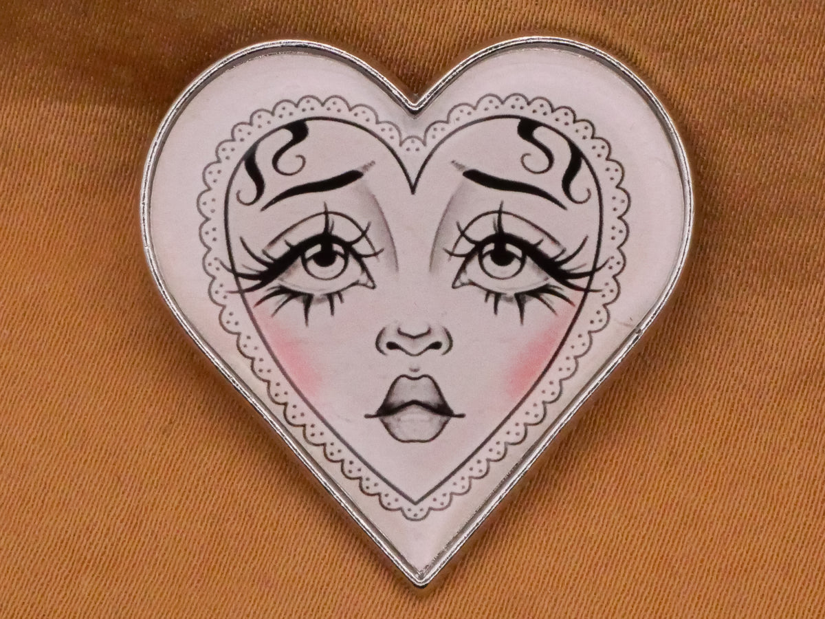 Heart Shape Blushing Face Metal Button 30mm