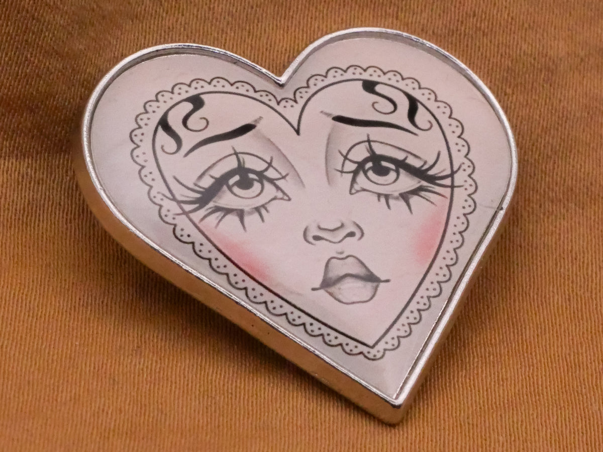 Heart Shape Blushing Face Metal Button 30mm