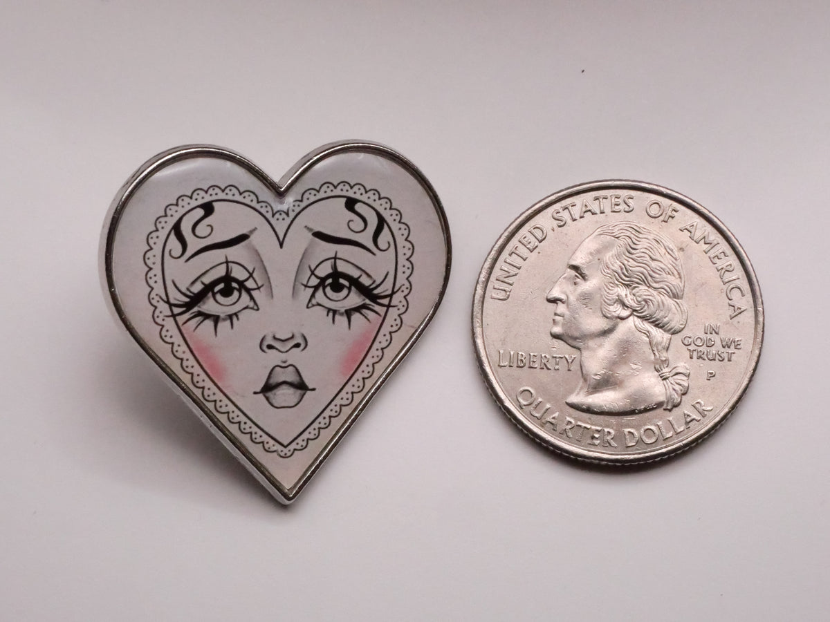 Heart Shape Blushing Face Metal Button 30mm