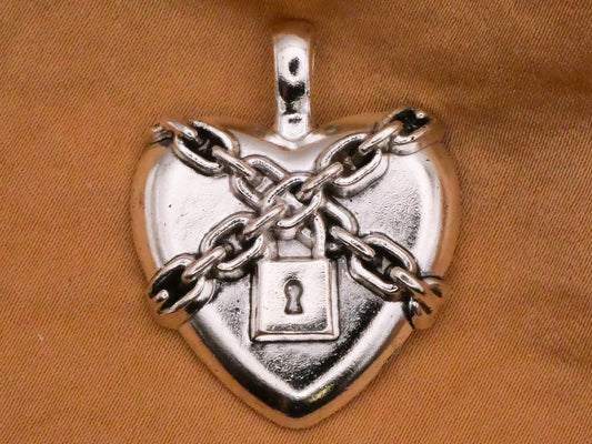 Heart in Chains Lock Silver Metal Pendant Charm Embellishment 26x33mm