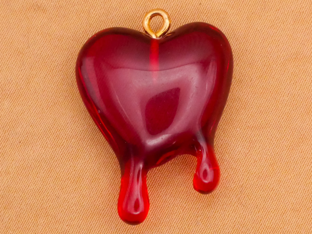 Dripping Blood Red Heart Plastic Charm Embellishment 21x30mm