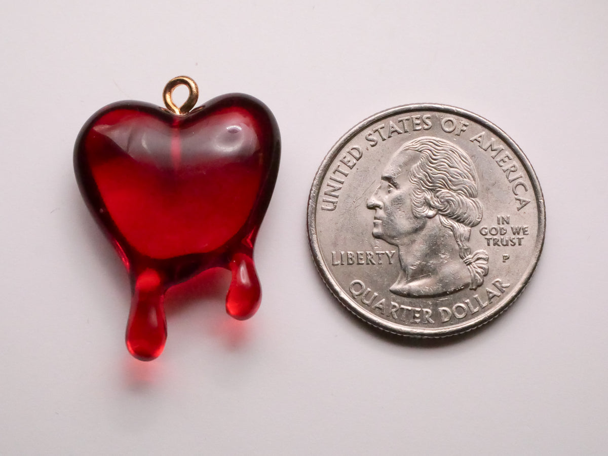 Dripping Blood Red Heart Plastic Charm Embellishment 21x30mm