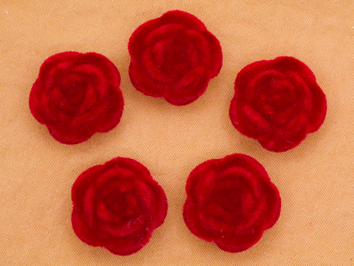 Rose Flower Flocked Plastic Set of Five Beads Embellishments 16mm