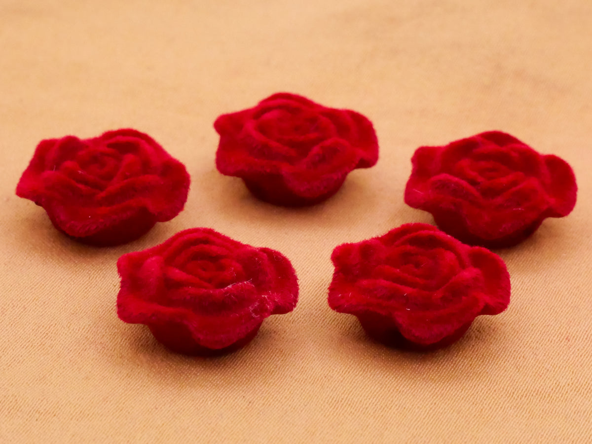 Rose Flower Flocked Plastic Set of Five Beads Embellishments 16mm