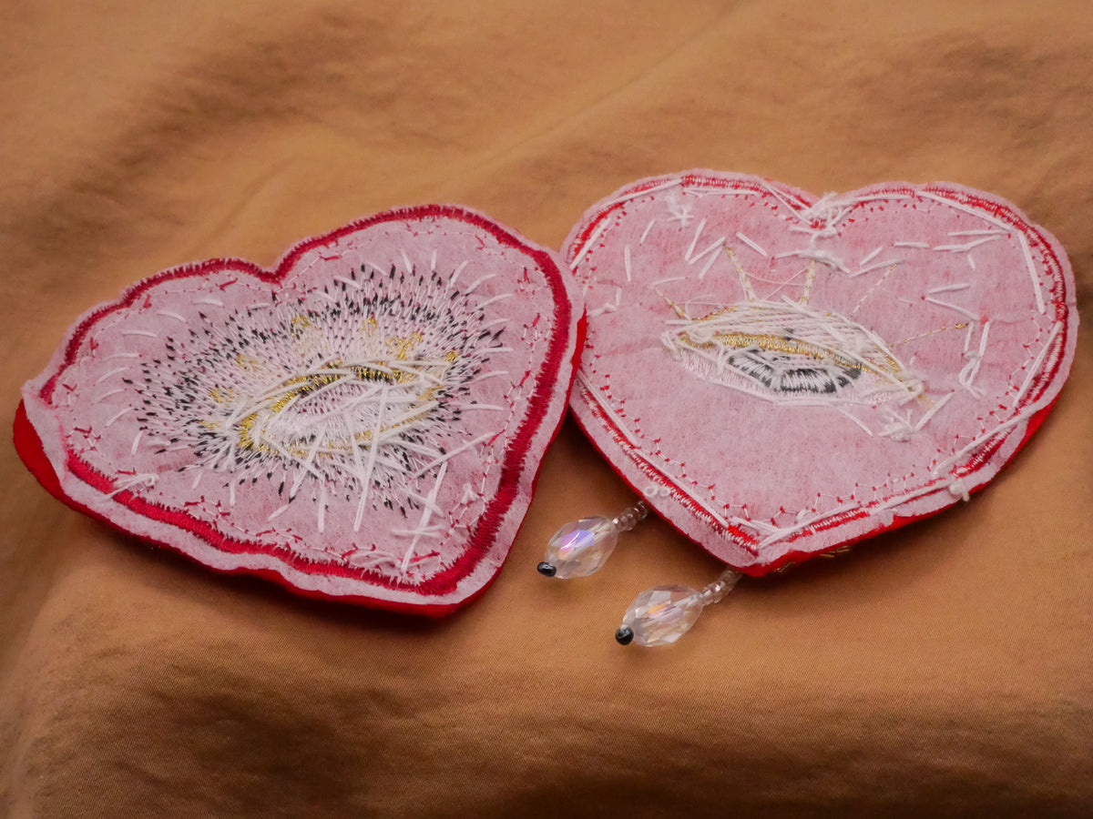 Heart Crying Eye Beaded Fabric Patch Embellishment Various 83x86mm
