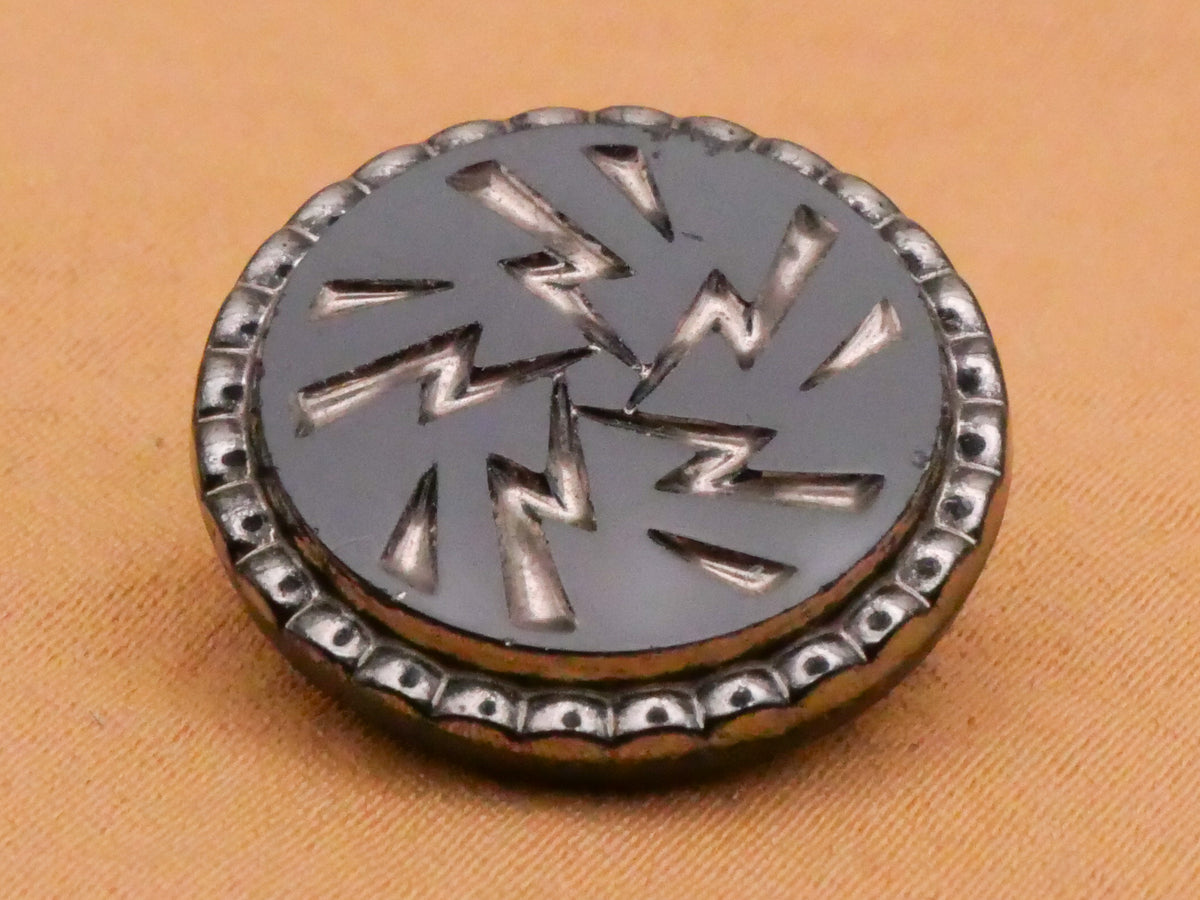 Lightening Bolt Silver Luster Black Glass Vintage Button 18mm
