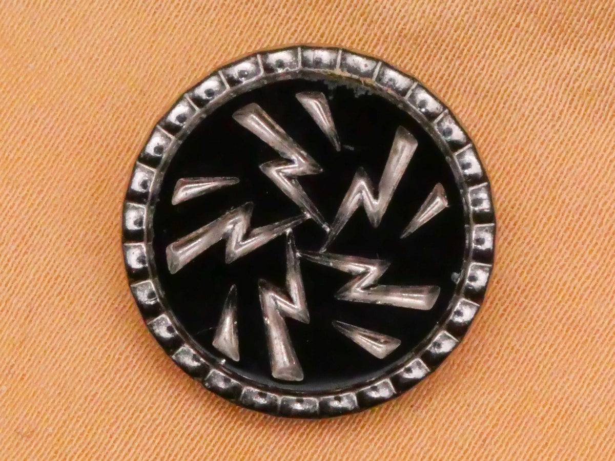 Lightening Bolt Silver Luster Black Glass Vintage Button 18mm