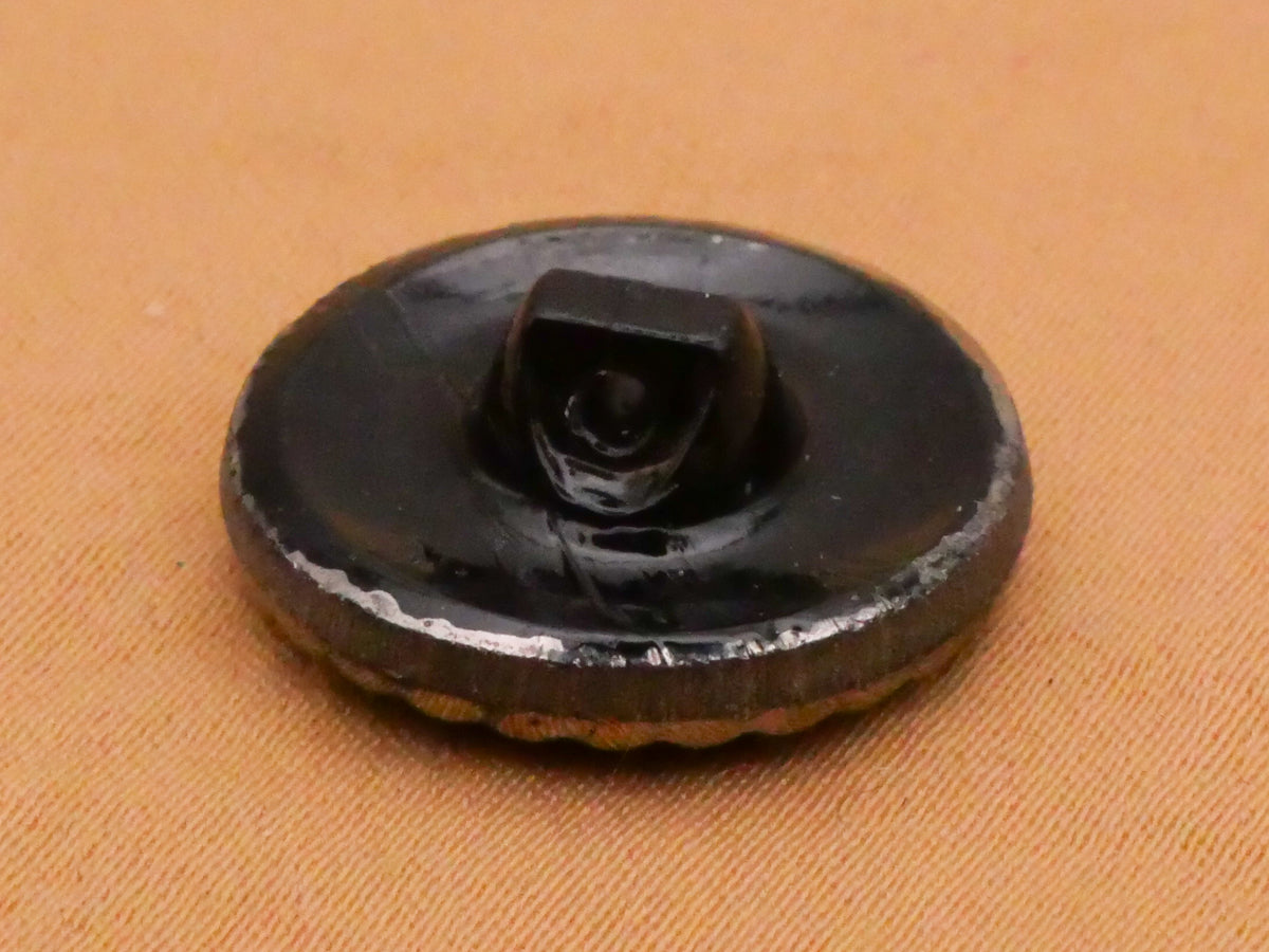 Lightening Bolt Silver Luster Black Glass Vintage Button 18mm