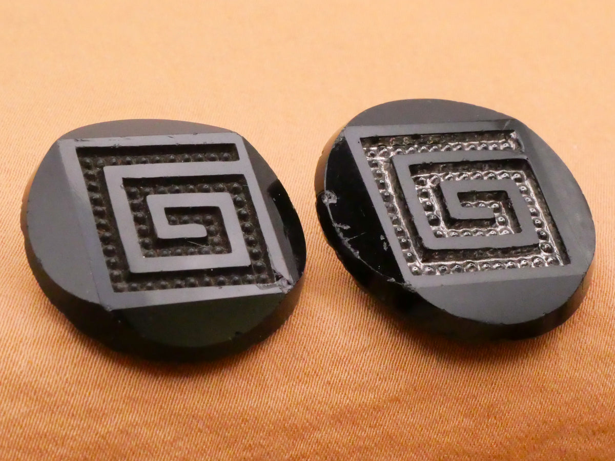 Greek Key Look Mesmerizing Faceted Black Glass Button Various 25-26mm