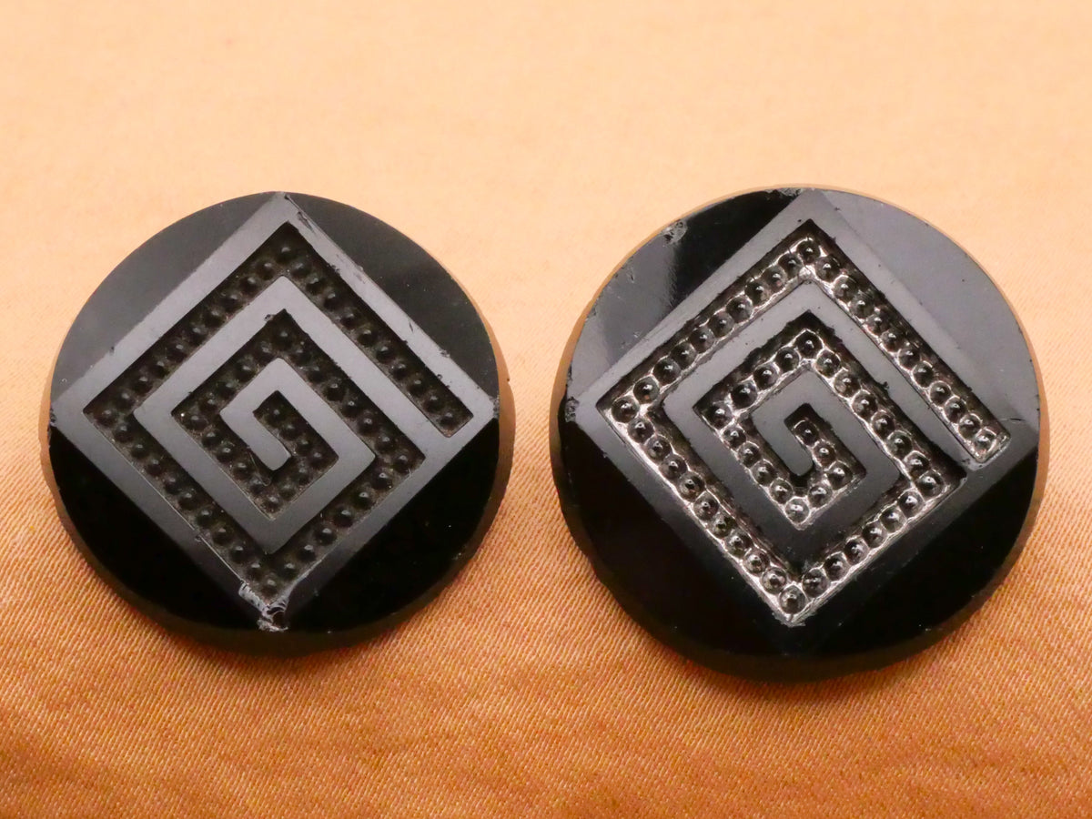 Greek Key Look Mesmerizing Faceted Black Glass Button Various 25-26mm