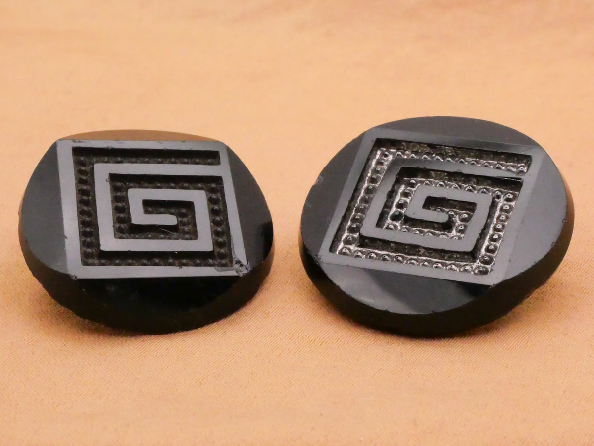 Greek Key Look Mesmerizing Faceted Black Glass Button Various 25-26mm
